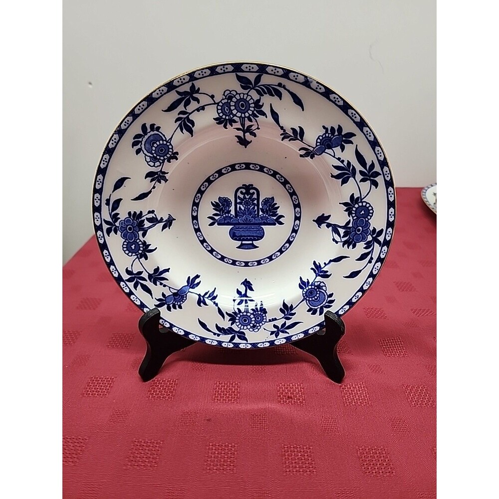 VTG Minton Delph Soup Bowl For W.H. Plummer NYC 1920s Flow Blue Ware Set Of 3 UK